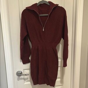 NWT SHEIN Red Ribbed Polo Collar Sweater Dress